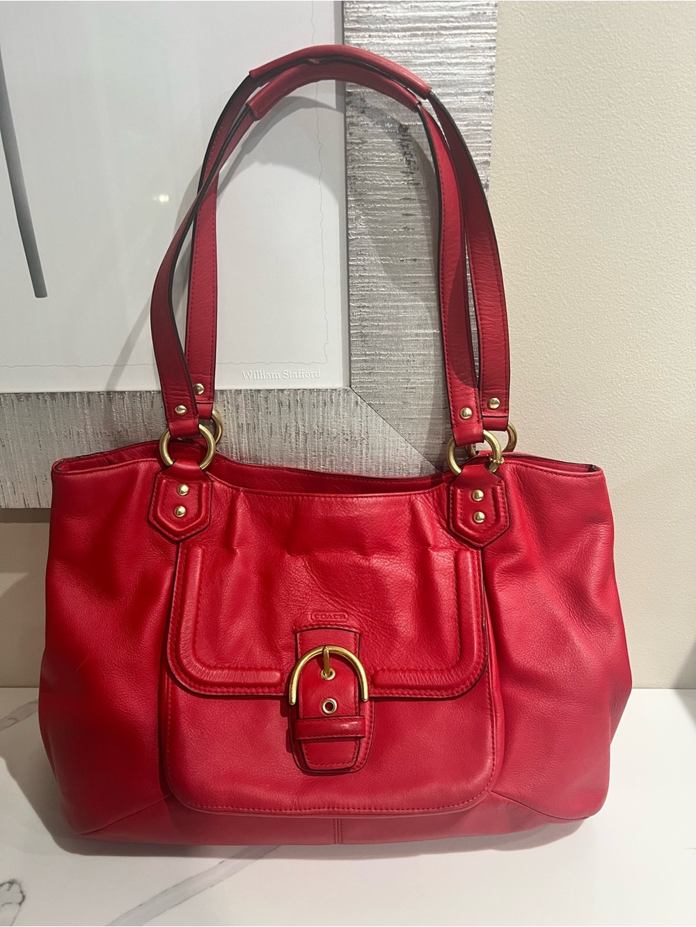 Coach Campbell Belle Red Leather Tote Shoulder Bag  Buckle Large Y2K